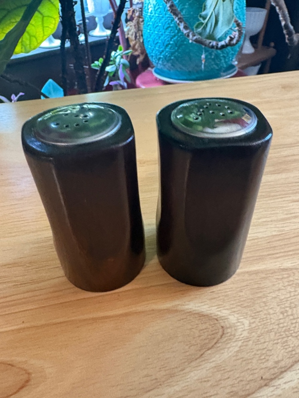 Mid Century Modern Wooden Salt & Pepper Shaker Set chrome top